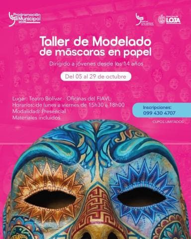 Afiche de Taller de Modelado de Máscaras en Papel en Loja