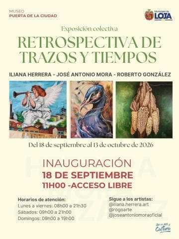 Afiche de Retrospectiva de Trazos y Tiempos: exposición colectiva en Loja