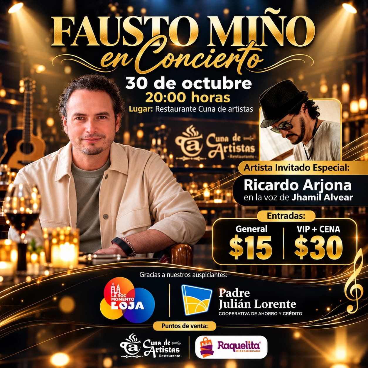 Afiche de Fausto Miño en concierto en Loja